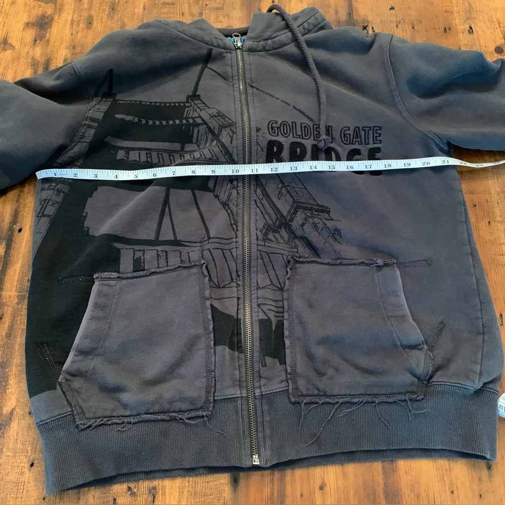 Golden Gate Bridge Dream Big Unique Distressed Streetwear Zip Up Hoodie Sz XS - Picture 5 of 10